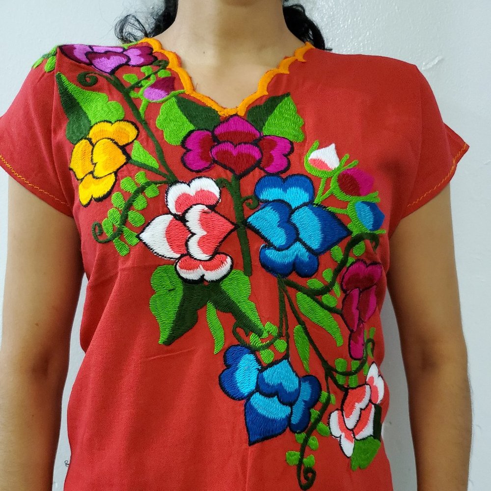 Red/multicolor Mexican Artisanal Blouse